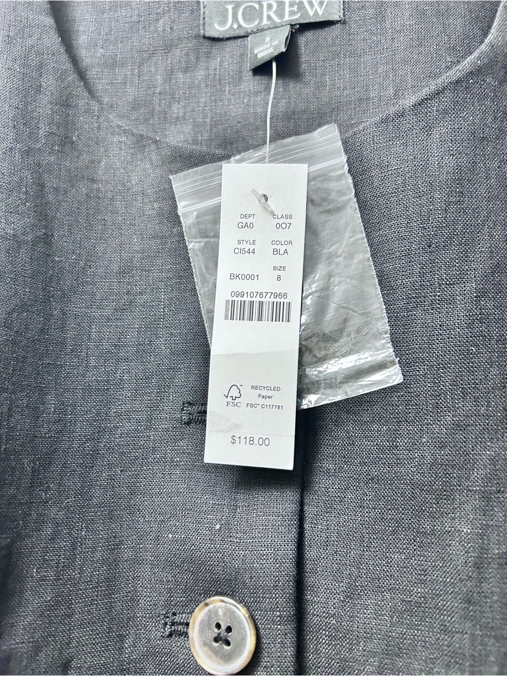 Black Linen Vest, new with tags - Picture 6 of 6